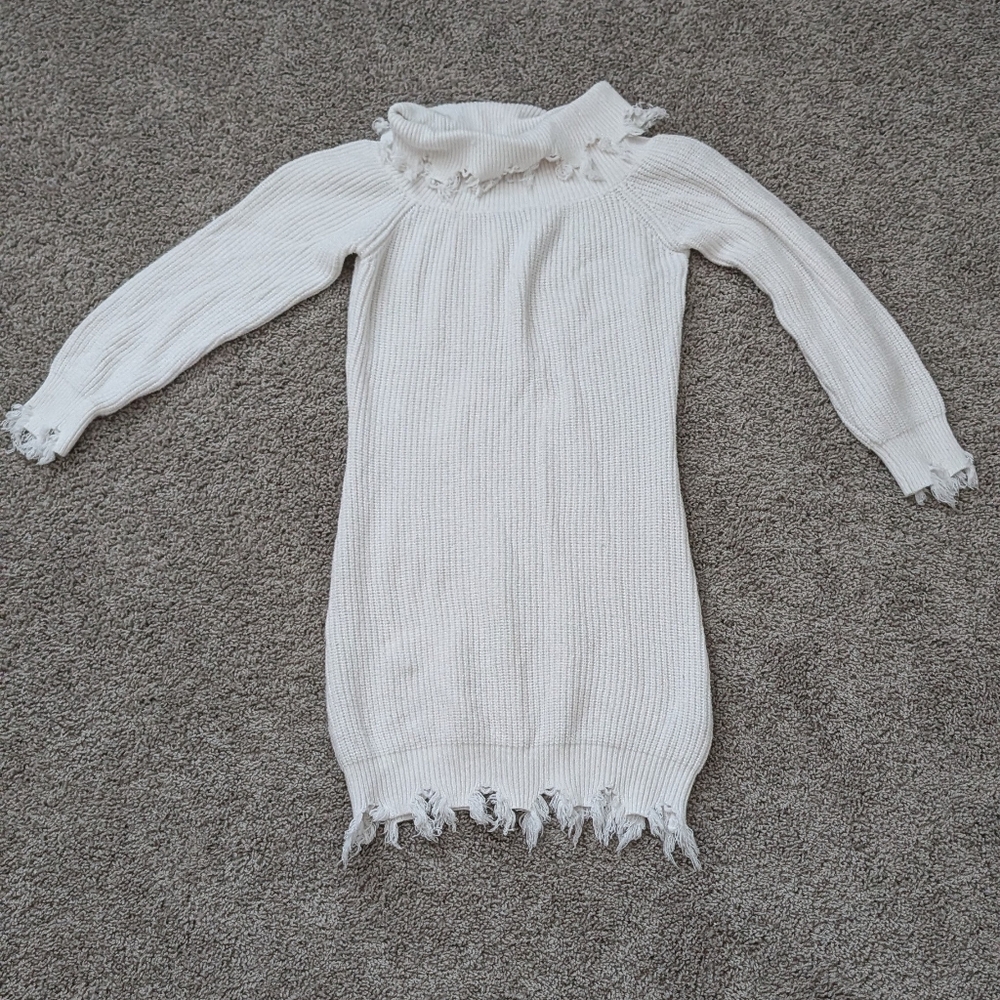 Women's Cream Sweater with Distressed Hem